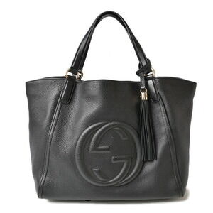 Gucci Soho Interlocking GG Tote Shoulder Bag Black Leather